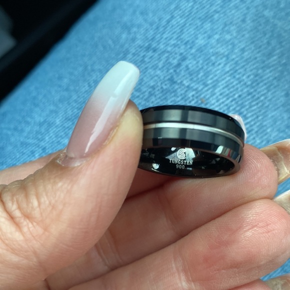 Black Tungsten Carbide 8 mm Flat Wedding Band Ring - Picture 15 of 16